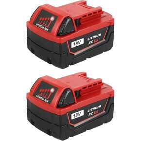 عبوتان بديلتان من Bslite لبطارية Milwaukee M18 6.5Ah 48-11-1862 المتوافقة مع أدوات بطارية Milwaukee 18V والشاحن (أحمر) in Kuwait