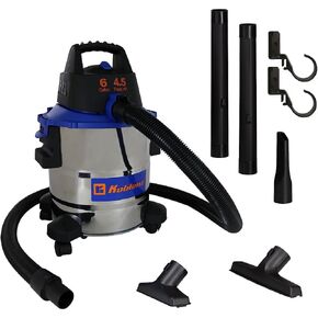 Koblenz WD 6 L212 SS Wet-Dry Vacuum, 6 Gallon 4.5 HP, 1 7/8 in x 6 Ft EVA Locking Hose, Stainless+Blue 5 Year Warranty