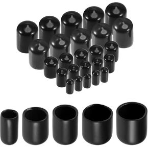 uxcell 25pcs Round Rubber End Caps 1/4" 3/8" 1/2" 5/8" 3/4" Black Vinyl Cover Screw Thread Protectors Assortment Kit