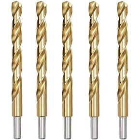 DRILLFORCE (5 قطع) 25/64 بوصة × 5-1/8 بوصة لقم مثقاب مطلية بالتيتانيوم HSS، طول Jobber، ساق مستقيمة، مثقاب معدني للأغراض العامة (25/64)