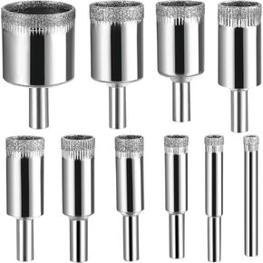 JuWangYing لقم الثقب الماسي، 10 قطع لقم الثقب الزجاجي، طقم منشار ثقب الماس، منشار ثقب البلاط لزجاجات حجر الرخام والبلاط الخزفي - 1/4 بوصة 5/16 بوصة 3/8 بوصة 1/2 بوصة 9/16 بوصة 5/8 " 11/16 " 4/5 " 7/8 " 1-1 / 5 " in Kuwait