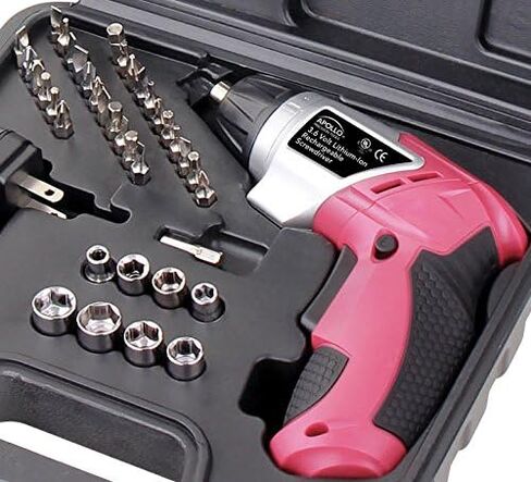 Apollo Tools Lightweight Cordless Screwdriver Set Includes Rechargeable 3.6 Volt Li-ion Screwdriver and 45 Piece Accessory Set in Black Carrying Case- Pink Ribbon- Pink - DT4944P in Saudi Arabia