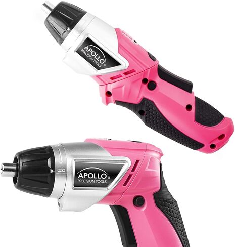 Apollo Tools Lightweight Cordless Screwdriver Set Includes Rechargeable 3.6 Volt Li-ion Screwdriver and 45 Piece Accessory Set in Black Carrying Case- Pink Ribbon- Pink - DT4944P in Saudi Arabia