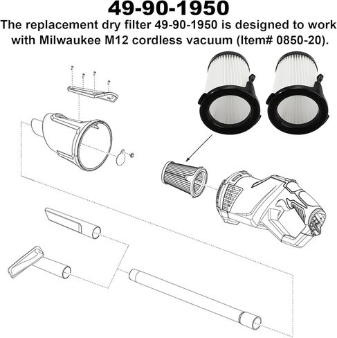 استبدال فلتر HEPA للفراغ 49-90-1950 لميلووكي M12 0850-20، يناسب ميلووكي كومباكت VAC - قطعتين in Kuwait