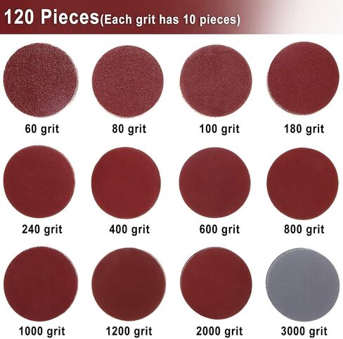 120 Pieces Sanding Discs Pad Hook and Loop Sandpaper Disc for Drill Grinder Rotary Tools, 12 Different Grits (60 to 3000 Grit, 10 Pieces Each Grit) (3 Inch) in Saudi Arabia