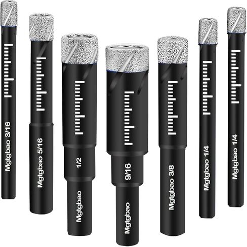 مجموعة رؤوس مثقاب ماسية جافة سوداء من Mgtgbao 7 قطع من أجل الجرانيت والسيراميك والرخام والزجاج والمواد الصلبة (ليس للخشب)، ساق مستديرة مع 3/16، 1/4، 5/16، 3/8، 1/2، 9/16 بوصة مع حقيبة للتخزين in Kuwait
