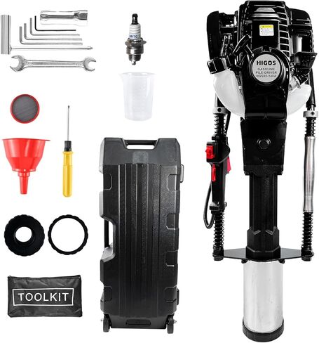 HIGOSPRO تعمل بالغاز 4-السكتة الدماغية T Post Driver Hammer Drills، 37.7CC محرك البنزين محرك كومة، 8700W تبريد الهواء اسطوانة واحدة، آلة أداة سياج حديقة البنزين البنزين مع 2 رأس القيادة in Kuwait
