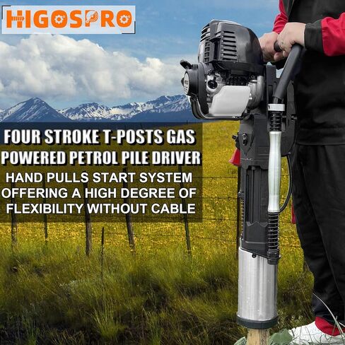 HIGOSPRO تعمل بالغاز 4-السكتة الدماغية T Post Driver Hammer Drills، 37.7CC محرك البنزين محرك كومة، 8700W تبريد الهواء اسطوانة واحدة، آلة أداة سياج حديقة البنزين البنزين مع 2 رأس القيادة in Kuwait