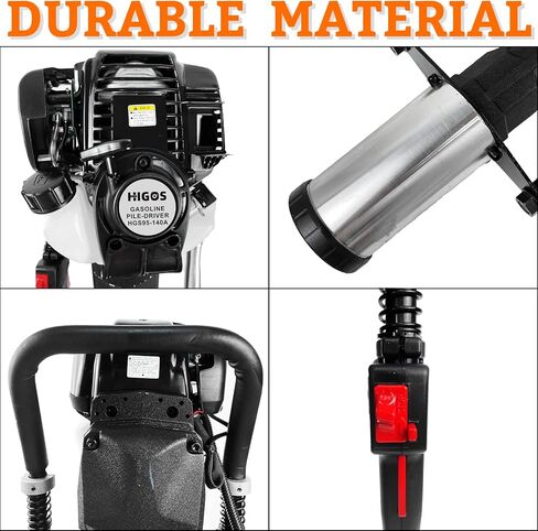 HIGOSPRO تعمل بالغاز 4-السكتة الدماغية T Post Driver Hammer Drills، 37.7CC محرك البنزين محرك كومة، 8700W تبريد الهواء اسطوانة واحدة، آلة أداة سياج حديقة البنزين البنزين مع 2 رأس القيادة in Kuwait