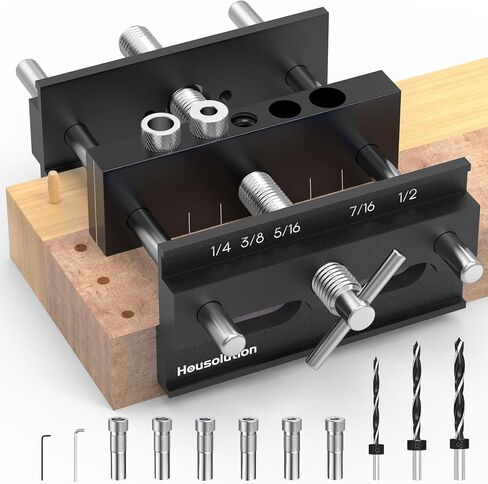 Housolution Dowel Jig، طقم وتد ذاتي التمركز بطول 6 بوصات مع 6 بطانات دليل الحفر، رقصة حفر بعرض قابل للتعديل لمجموعة نجار البسكويت ذات الفتحات المستقيمة، أدوات مفاصل النجارة (أزرق) in Kuwait