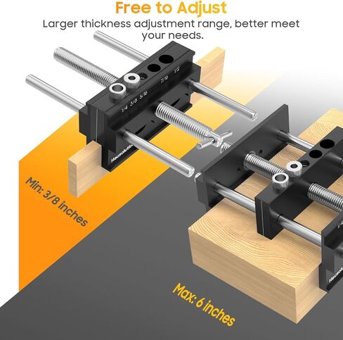 Housolution Dowel Jig، طقم وتد ذاتي التمركز بطول 6 بوصات مع 6 بطانات دليل الحفر، رقصة حفر بعرض قابل للتعديل لمجموعة نجار البسكويت ذات الفتحات المستقيمة، أدوات مفاصل النجارة (أزرق) in Kuwait