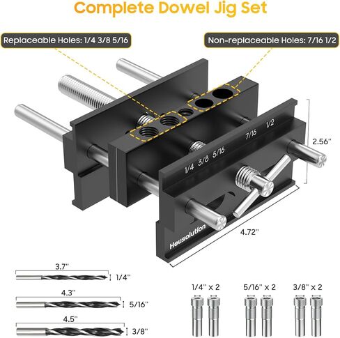 Housolution Dowel Jig، طقم وتد ذاتي التمركز بطول 6 بوصات مع 6 بطانات دليل الحفر، رقصة حفر بعرض قابل للتعديل لمجموعة نجار البسكويت ذات الفتحات المستقيمة، أدوات مفاصل النجارة (أزرق) in Kuwait