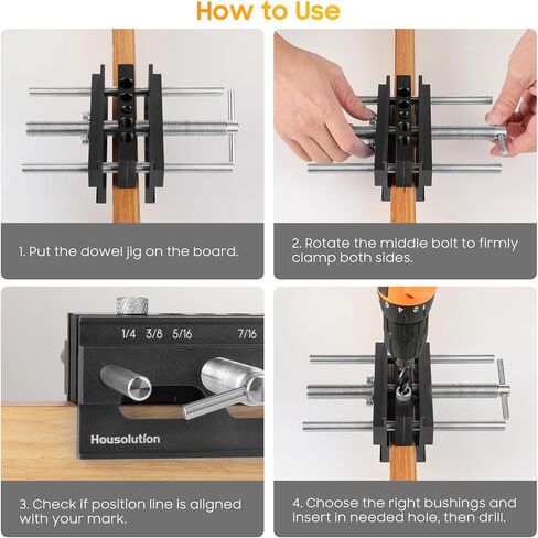 Housolution Dowel Jig، طقم وتد ذاتي التمركز بطول 6 بوصات مع 6 بطانات دليل الحفر، رقصة حفر بعرض قابل للتعديل لمجموعة نجار البسكويت ذات الفتحات المستقيمة، أدوات مفاصل النجارة (أزرق) in Kuwait