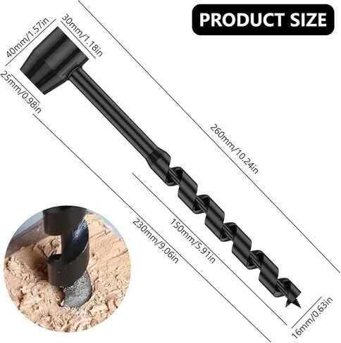 Hand Auger Wood Drill,Bushcraft Hand Auger Wrench Scotch Eye Wood Auger Bushcraft Auger Survival Settlers Wrench Tool Bushcraft Gear for Camping,Outdoor,Hiking,Woodworking (19-230mm) in Kuwait