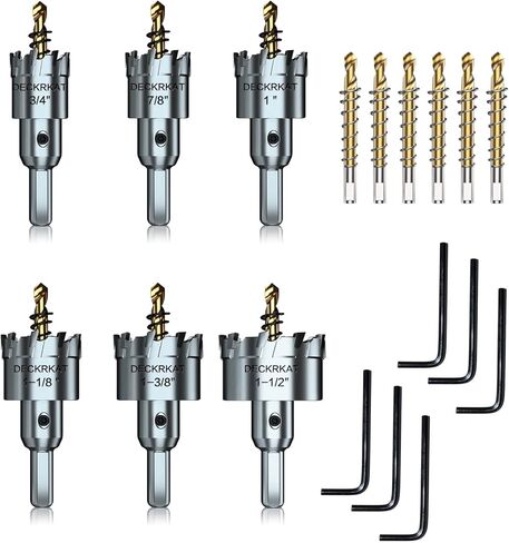 طقم منشار ثقب TCT مكون من 6 قطع، مناشير ثقب مائلة من كربيد التنجستن شديدة التحمل لمعدن الفولاذ المقاوم للصدأ، حجم القطعة 3/4 بوصة 7/8 بوصة 1 بوصة 1-1/8 بوصة 1-3/8 بوصة 1-1/2 بوصة ، مع 6 لقم ثقب تجريبي إضافية في علب تخزين منفصلة in Kuwait