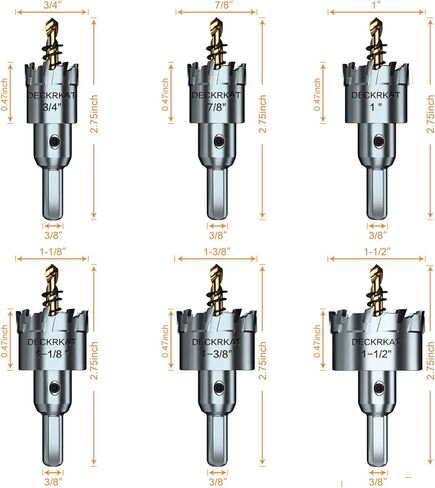 طقم منشار ثقب TCT مكون من 6 قطع، مناشير ثقب مائلة من كربيد التنجستن شديدة التحمل لمعدن الفولاذ المقاوم للصدأ، حجم القطعة 3/4 بوصة 7/8 بوصة 1 بوصة 1-1/8 بوصة 1-3/8 بوصة 1-1/2 بوصة ، مع 6 لقم ثقب تجريبي إضافية في علب تخزين منفصلة in Kuwait