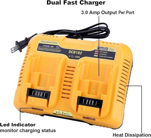 Kotoate DBC102 استبدال شاحن مزدوج لمحطة شاحن بطارية ليثيوم 12 فولت 20 فولت ماكس DCB105 DCB112 DCB120 متوافق مع بطارية 20 فولت DCB203 DCB201 DCB200 in Kuwait