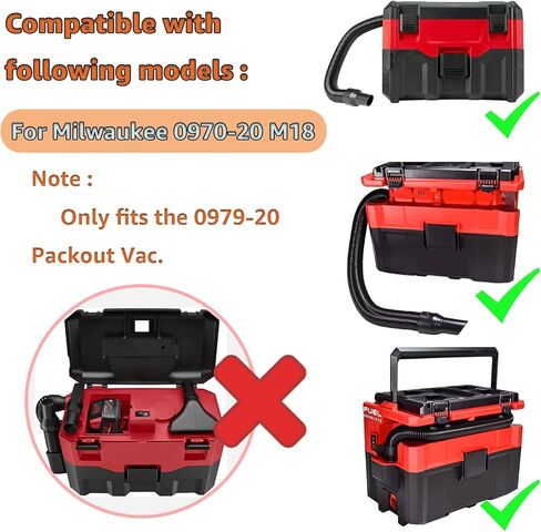 مجموعة خرطوم المكنسة 14-37-0016 من Lusperi - متوافقة مع Milwaukee 0970-20 M18 Fuel 18V PACKOUT 2.5 جالون مكنسة كهربائية رطبة/جافة (يرجى ملاحظة مخطط استخدام المنتج) in Kuwait