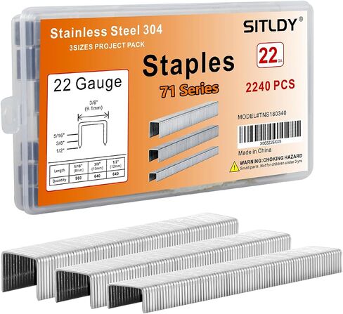 SITLDY 3/8 Inch Crown 22 Gauge Stainless Steel Staples 2240-Count 3 Sizes for 71 Series Staple Gun, Includes: 5/16", 3/8", 1/2" Assortment, Combo kit in Saudi Arabia