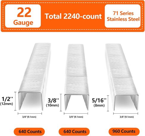SITLDY 3/8 Inch Crown 22 Gauge Stainless Steel Staples 2240-Count 3 Sizes for 71 Series Staple Gun, Includes: 5/16", 3/8", 1/2" Assortment, Combo kit in Saudi Arabia