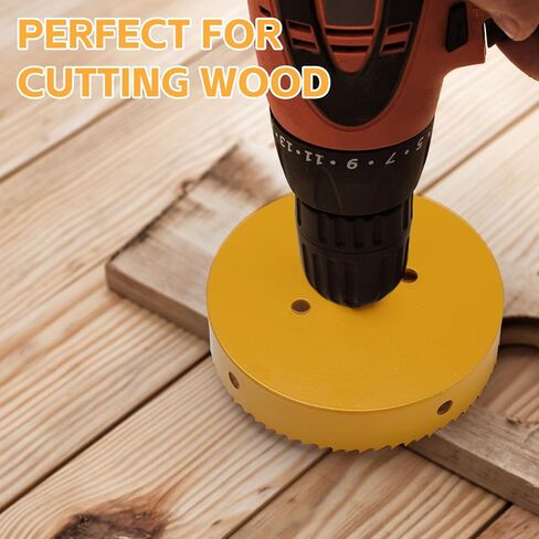 منشار ثقب 6-1/4 بوصة، قاطع ثقب ثنائي المعدن 159 مم HSS، منشار ثقب للإضاءة المريحة، يمكن إضاءة العلبة، لوح كي، ألواح ثقب الذرة، خشب رقائقي، أصفر in Kuwait