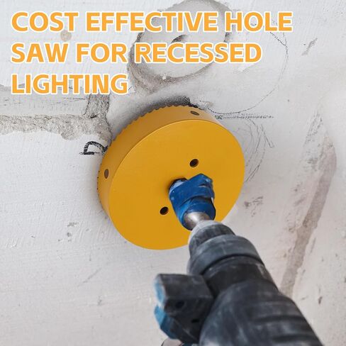 منشار ثقب 6-1/4 بوصة، قاطع ثقب ثنائي المعدن 159 مم HSS، منشار ثقب للإضاءة المريحة، يمكن إضاءة العلبة، لوح كي، ألواح ثقب الذرة، خشب رقائقي، أصفر in Kuwait