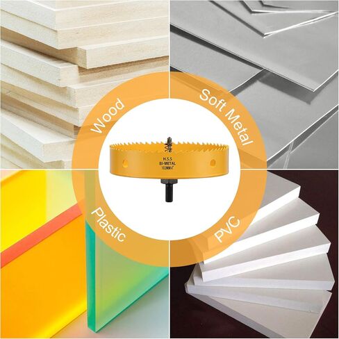 منشار ثقب 6-1/4 بوصة، قاطع ثقب ثنائي المعدن 159 مم HSS، منشار ثقب للإضاءة المريحة، يمكن إضاءة العلبة، لوح كي، ألواح ثقب الذرة، خشب رقائقي، أصفر in Kuwait