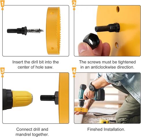 منشار ثقب 6-1/4 بوصة، قاطع ثقب ثنائي المعدن 159 مم HSS، منشار ثقب للإضاءة المريحة، يمكن إضاءة العلبة، لوح كي، ألواح ثقب الذرة، خشب رقائقي، أصفر in Kuwait