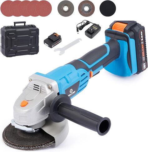 أداة طحن الزوايا اللاسلكية من ZELCAN، مطحنة زاوية بحد أقصى 18 فولت مع بطارية وشاحن 5 بوصات أقراص صنفرة تلميع ومقبض مساعد in Kuwait