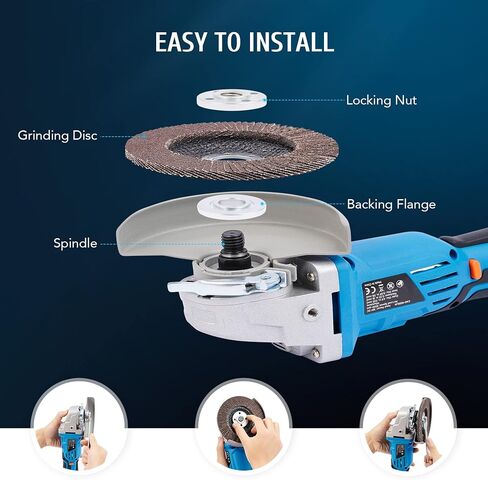 أداة طحن الزوايا اللاسلكية من ZELCAN، مطحنة زاوية بحد أقصى 18 فولت مع بطارية وشاحن 5 بوصات أقراص صنفرة تلميع ومقبض مساعد in Kuwait