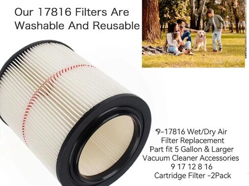 9-17816 filter for craftsman shop vac, 917816 red stripe filter Wet/Dry Air Filter Replacement Part fit 5 Gallon & Larger Vacuum Cleaner Accessories9 17 12 8 16 Cartridge Filter -2Pack in Kuwait