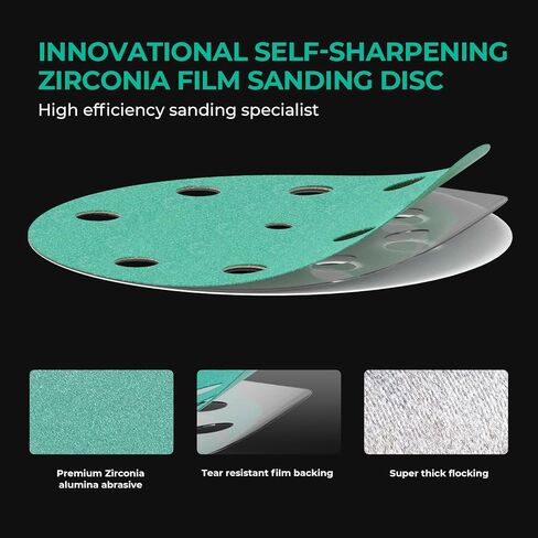 toolant 5 Inch 9 Hole 120 Grit Sanding Discs Hook & Loop, 50pack | Hook and Loop Film Backing Sanding Discs Compatible with Festool Sanders, Ideal for Wood, Metal, Plastic, Automotive in Saudi Arabia