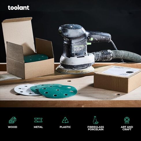 toolant 5 Inch 9 Hole 120 Grit Sanding Discs Hook & Loop, 50pack | Hook and Loop Film Backing Sanding Discs Compatible with Festool Sanders, Ideal for Wood, Metal, Plastic, Automotive in Saudi Arabia