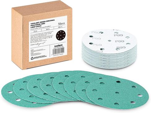 toolant 5 Inch 9 Hole 120 Grit Sanding Discs Hook & Loop, 50pack | Hook and Loop Film Backing Sanding Discs Compatible with Festool Sanders, Ideal for Wood, Metal, Plastic, Automotive in Saudi Arabia