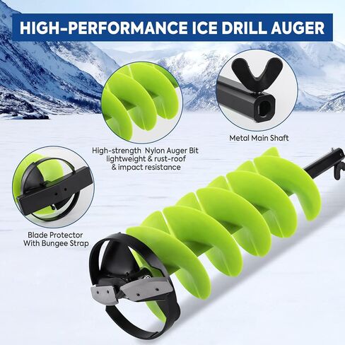 Goture Ice Drill Auger, 7" Diameter Nylon Ice Auger, 41" Length Ice Auger Bit,Auger Drill with 19.6" Extension Rod,Auger Bit with Ice Spoon,Handbag for Ice Fishing in Saudi Arabia