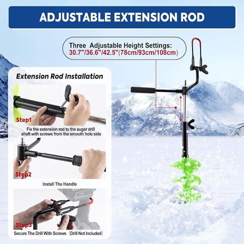 Goture Ice Drill Auger, 7" Diameter Nylon Ice Auger, 41" Length Ice Auger Bit,Auger Drill with 19.6" Extension Rod,Auger Bit with Ice Spoon,Handbag for Ice Fishing in Saudi Arabia