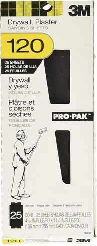 3M Pro-Pak Drywall Sanding Paper, 25 Sheets, 120 Grit, 4.2 in x 11.25 in | Pre-Cut Sheet, Fit Most Drywall Sanding Tools, Heavy-Duty Paper Backing, Resist Tearing (99430) in Saudi Arabia