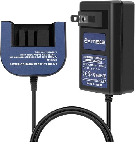 شاحن Exmate Multivolt 1.2V-18V لبلاك اند ديكر 9.6V 12V 14.4V 18V Ni-MH Ni-Cd Slide-in Style Battery HPB12 HPB18 HPB14 HPB18-OPE FSB18 FSB14 FS12B HPB96 FSB96 (ليس لبطارية ليثيوم أيون) in Saudi Arabia