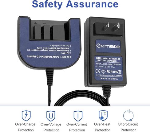 شاحن Exmate Multivolt 1.2V-18V لبلاك اند ديكر 9.6V 12V 14.4V 18V Ni-MH Ni-Cd Slide-in Style Battery HPB12 HPB18 HPB14 HPB18-OPE FSB18 FSB14 FS12B HPB96 FSB96 (ليس لبطارية ليثيوم أيون) in Saudi Arabia