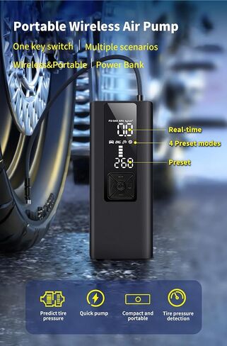 Tire Inflator Air Compressor | Portable Cordless Tire Inflator | High-Performance 150 PSI Air Compressor with Pressure Gauge | Car, Bike, Motorcycle Tires and Inflatables in Saudi Arabia