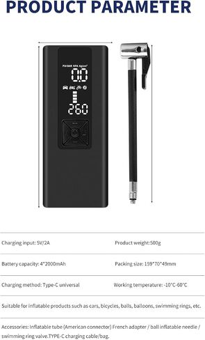 Tire Inflator Air Compressor | Portable Cordless Tire Inflator | High-Performance 150 PSI Air Compressor with Pressure Gauge | Car, Bike, Motorcycle Tires and Inflatables in Saudi Arabia