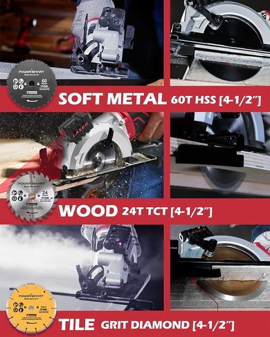 منشار دائري كهربائي صغير باور سمارت 5.8 أمبير 4-1/2 بوصة، منشار مهارة مع 6 شفرات للأخشاب والبلاط والمعادن الناعمة والبلاستيك in Kuwait