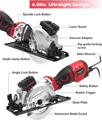 منشار دائري كهربائي صغير باور سمارت 5.8 أمبير 4-1/2 بوصة، منشار مهارة مع 6 شفرات للأخشاب والبلاط والمعادن الناعمة والبلاستيك in Kuwait