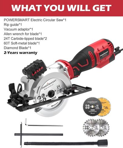 منشار دائري كهربائي صغير باور سمارت 5.8 أمبير 4-1/2 بوصة، منشار مهارة مع 6 شفرات للأخشاب والبلاط والمعادن الناعمة والبلاستيك in Kuwait