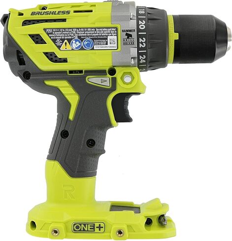 Ryobi P251 One+ 18V Lithium Ion 750 بوصة رطل مثقاب مطرقي بدون فرشاة مع 3 أوضاع للحفر، وقابض 24 موضعًا، ومقبض مريح (متجدد) in Kuwait
