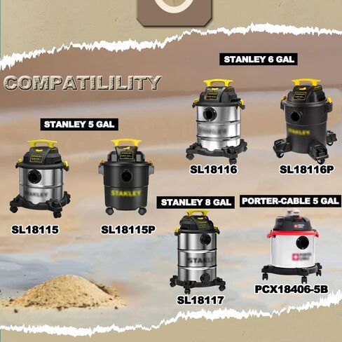 أكياس WHI-GN 19-3100 Shop Vac، متوافقة مع مكانس ستانلي الرطبة/الجافة سعة 5-8 جالون (20 عبوة) in Kuwait