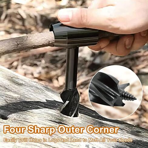 مفتاح اوجير يدوي من Eewudwok Bushcraft - أدوات تسوية البقاء على قيد الحياة من بوشكرافت - مثقاب يدوي اوجير خشبي - مفتاح اوجير يدوي سكوتش (بني) in Kuwait