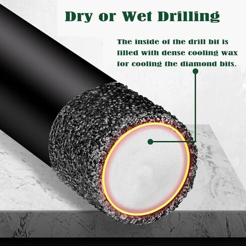 JOERIC Black 1/4" Dry Diamond Drill Bits Set, 10 PCS 6mm Diamond Core Drill Bit with Storage Bottle for Granite Marble Tile Ceramic Stone Glass (Not for Wood), Including hex Shank and Round Shank in Kuwait