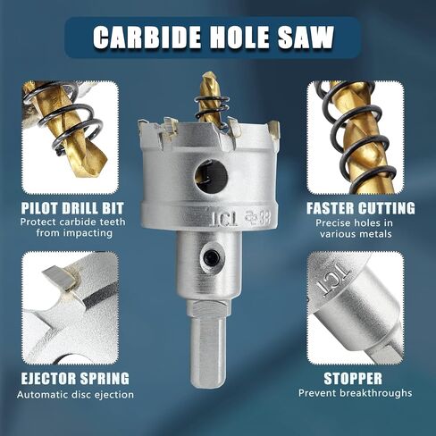 Rierdge 3/4" / 19mm Heavy Duty Carbide Hole Saw with 2Pcs Titanium Pilot Drill Bits, Hole Cutter for Cutting Iron, Copper, Stainless Steel, Aluminum, Plastic in Saudi Arabia