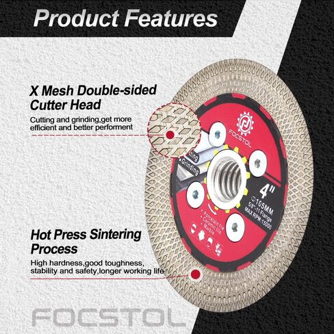 FOCSTOL Diamond Tile Saw Blade - 4.5''(115mm) Cutting & Grinding Disc Wheel for Porcelain Ceramic Tile Marble Granite Artificial Stone with X Mesh Rim for Angle Grinder in Kuwait